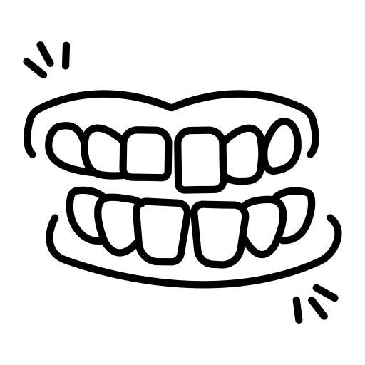 Simple black line drawing of teeth and dentures