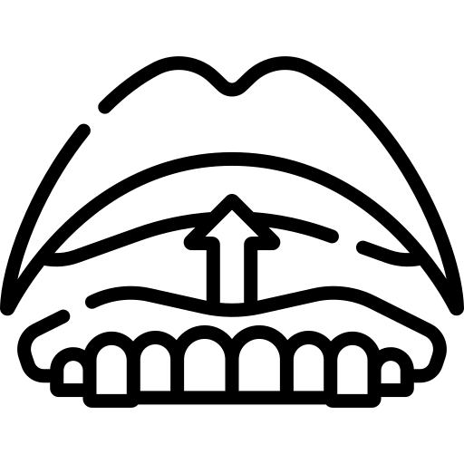 Denture insertion icon showing teeth and upward arrow